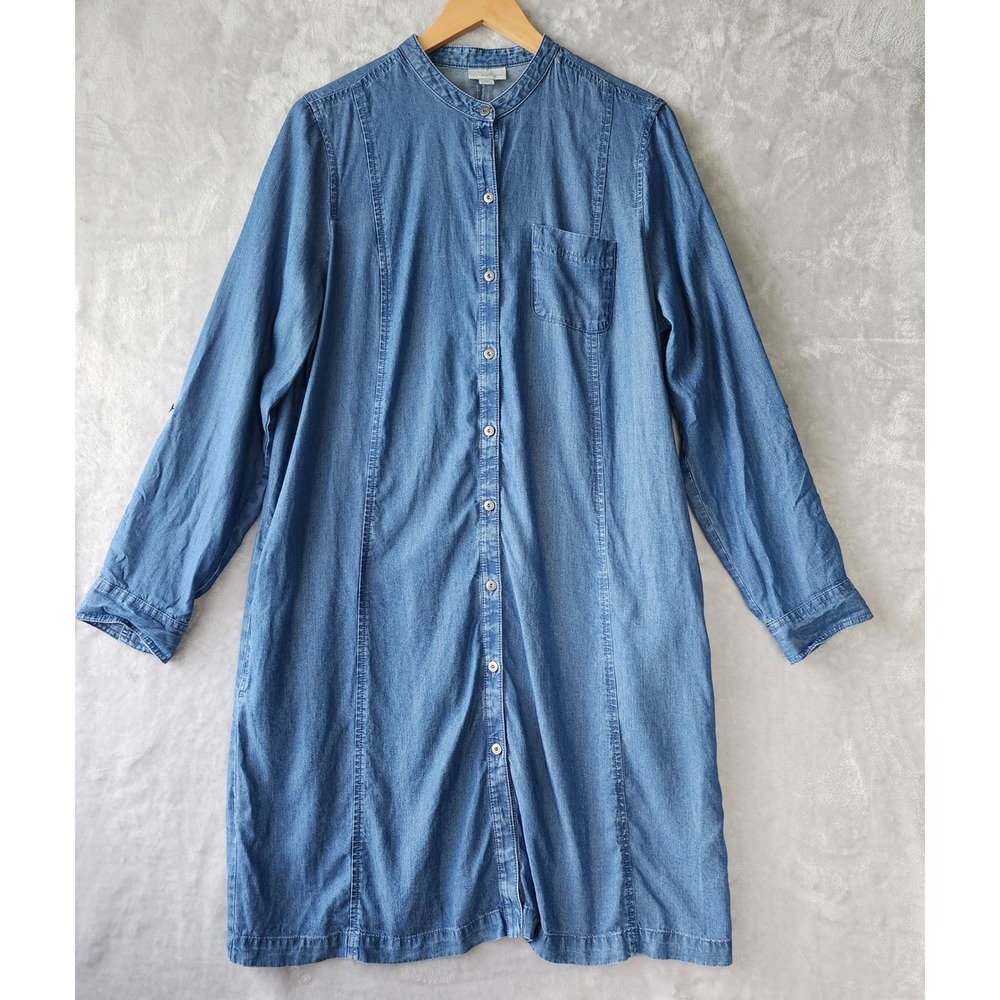 J. Jill Denim Dress Womens Size Large Blue Chambray Button Front Shirt Pockets
